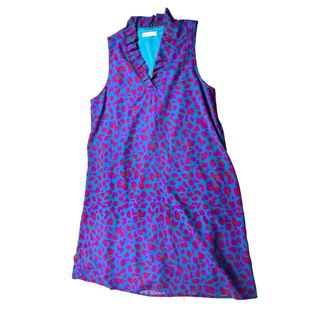 FSL‎ Apparel Leopard Print Mini Dress Women's Large Colorful Ruffle Sleeveless